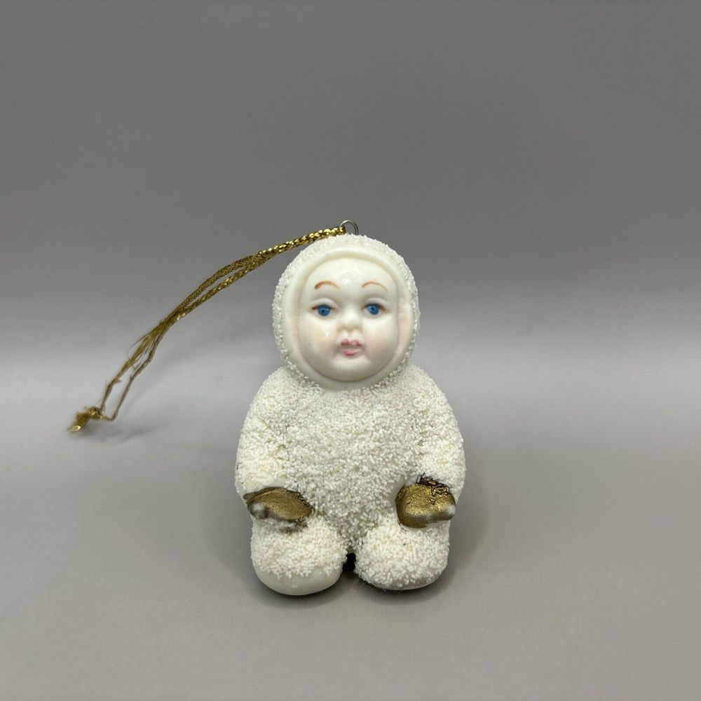 Vintage Snowbabies Christmas Holiday Ornament Textured Ceramic Kneeling Figurine